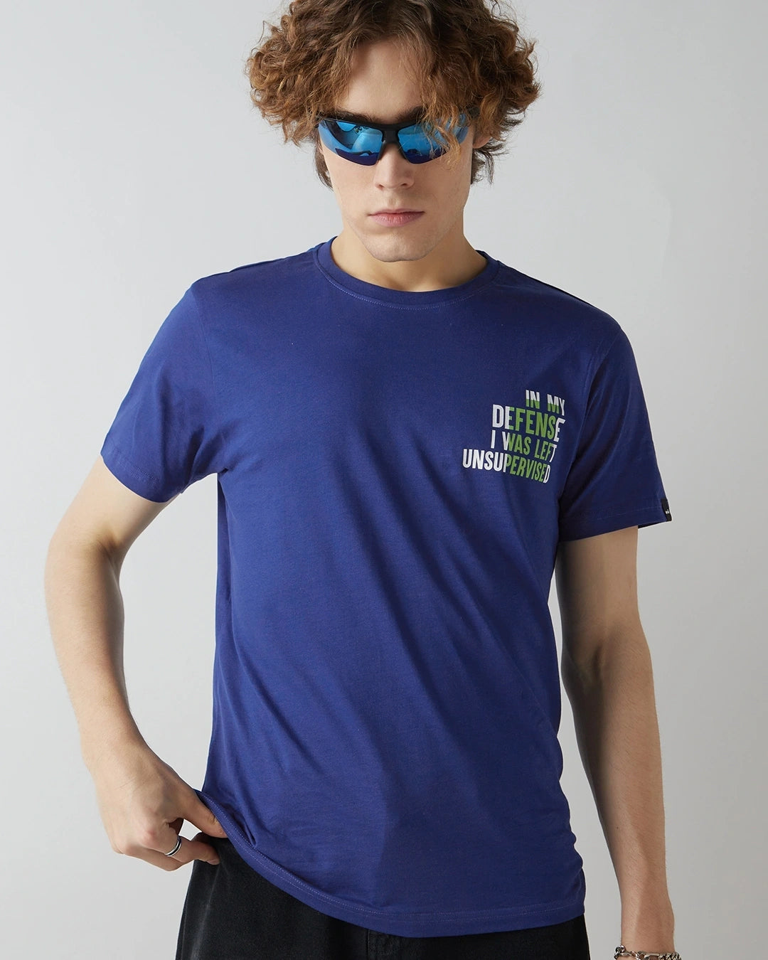 Men's Blue Defence Typography T-shirt