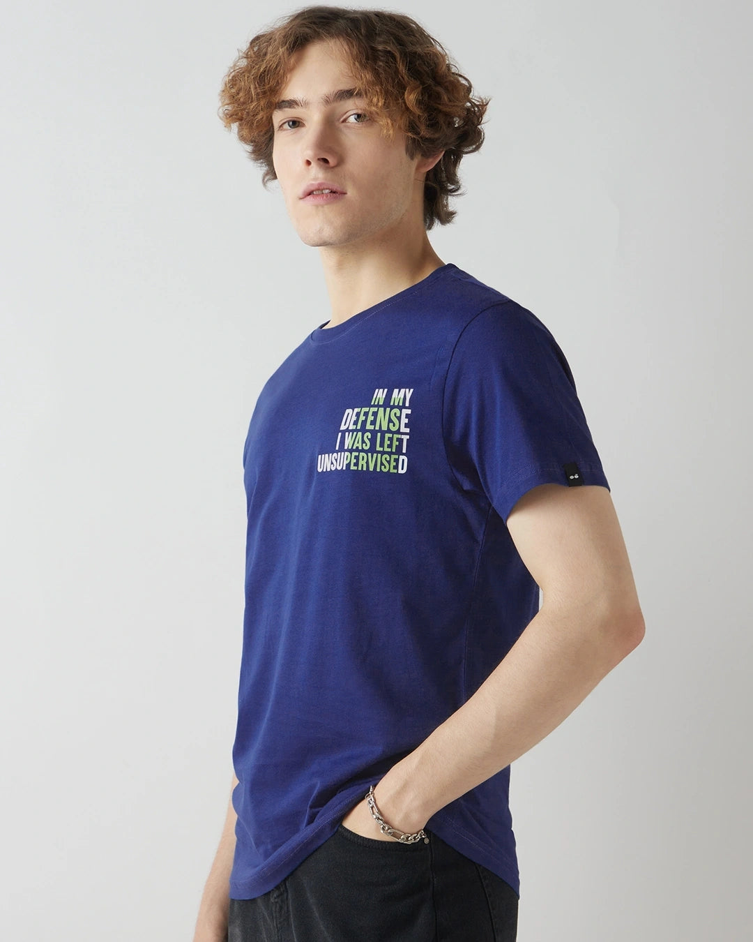 Men's Blue Defence Typography T-shirt