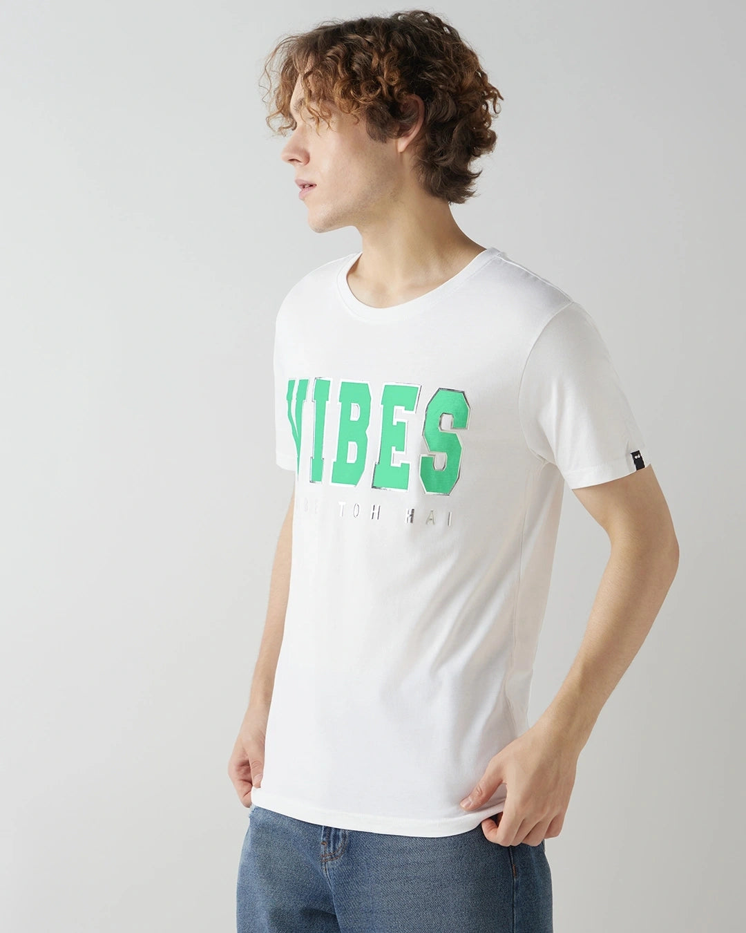 Men's White Vibes Typography T-shirt